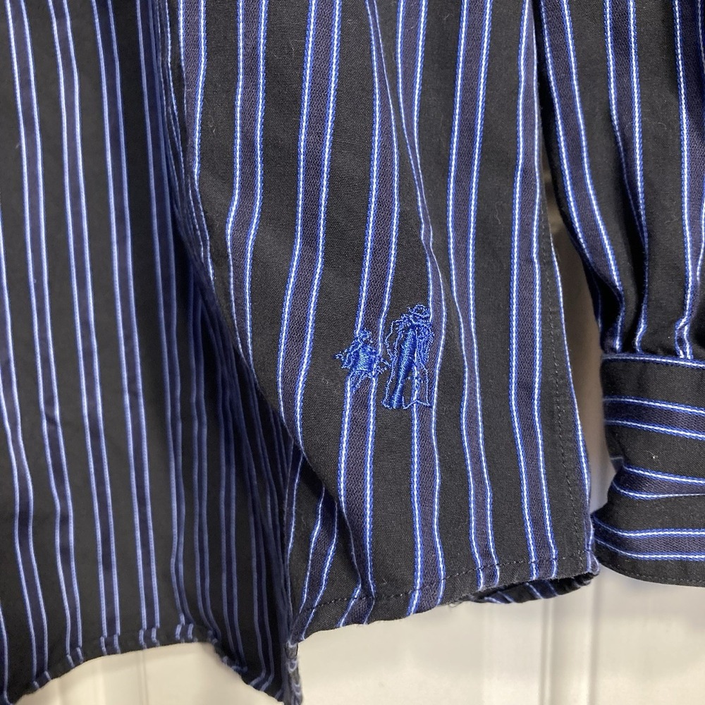 Vtg J Peterman Striped Band Collar Henley Button Poets Shirt Mens Large USA Made - Picture 3 of 9